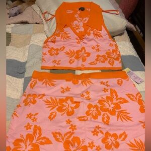 Orange and Pink Floral Two-Piece Set